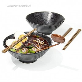 2 Sätze 6 Stück 60 Unzen Japanische Keramik Ramen Nudelsuppe Schüssel Kreative Salatschüsseln mit Essstäbchen Löffel Persönlichkeit Ramen Schalen für Müsli Nudeln Gemüse Obstsalat