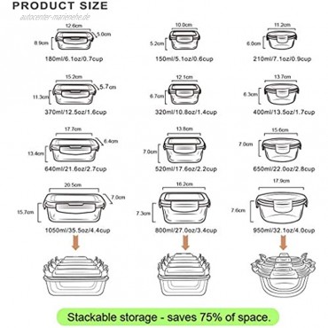 GENICOOK Glas-FrischhaltedosenSet-Glasbehälter Brotdose vorratdose Aufbewahrungsbehälter BPA frei und LFGB-zugelassen für Home Küche oder Restaurant 12er