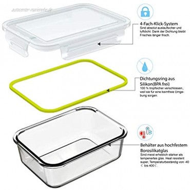 GENICOOK Glas-FrischhaltedosenSet-Glasbehälter Brotdose vorratdose Aufbewahrungsbehälter BPA frei und LFGB-zugelassen für Home Küche oder Restaurant 12er