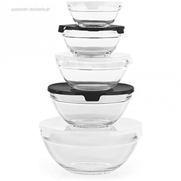 GOURMETmaxx Glasschüssel Set 5 Schüsseln mit Deckeln | Stapelbares Glasschüssel-Set zum Aufbewahren und Servieren |Praktisch ineinander stapelbar