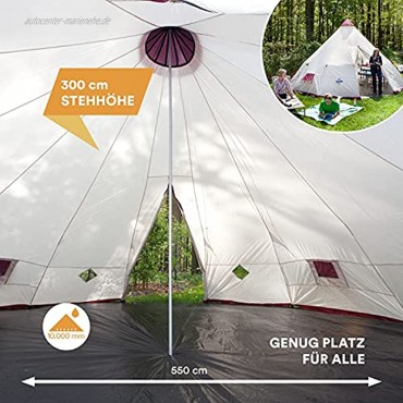 Skandika Campingzelt Tipi 300 301 | Zelt für 12 Personen ohne mit eingenähten Zeltboden wasserdicht Moskitonetz 3 m Stehhöhe 5,5 m Durchmesser | Indianerzelt Festivalzelt Glamping Outdoor mit eingenähtem Zeltboden