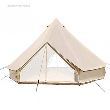 Sport Tent 4-Jahreszeiten Outdoor Camping Zelte Baumwolle Wasserdicht Familienzelt Tipi Indianerzelt Teepee Glockenzelt mit 2 Türen und Herdloch Kaminrohre Entlüftung