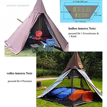 Sport Tent Camping Zelt Wasserdicht Tipi Zelt 4-Jahreszeiten mit Kaminloch und Innenzelt Kaminzelt Pyramiden Indianerzelt für Outdoor Wanderungen Trekking