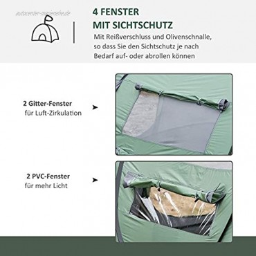 Outsunny Zelt für 4-5 Personen Campingzelt mit Heringen Kuppelzelt Polyester B3 Gitter Glasfaser Dunkelgrün+Grau 263,5 x 220 x 123 cm