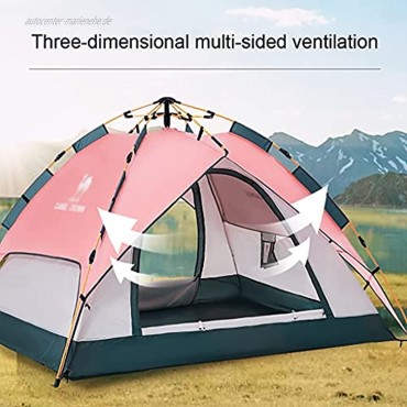 FGJKKRMI Campingzelt 3-4 Personen Familienkuppel Zelt Tragbares Zelt mit Moskitonvorhang Automatisches Pop-Up Einfach zu Bauen geeignet for den Außenbereich Rucksack Trekking Rosa
