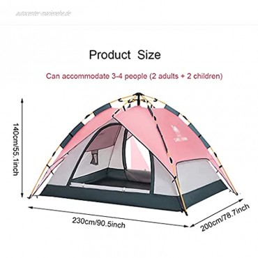 FGJKKRMI Campingzelt 3-4 Personen Familienkuppel Zelt Tragbares Zelt mit Moskitonvorhang Automatisches Pop-Up Einfach zu Bauen geeignet for den Außenbereich Rucksack Trekking Rosa