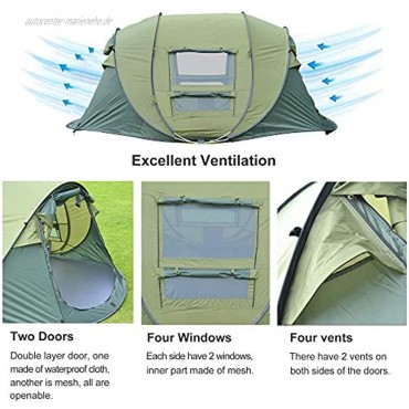 Pop-Up Campingzelt Automatisches Im Freien Kampierendes Wurfzelte Pop-Upzelt Für Wasserdichte Schnell-Öffnende Zelte 4 Personen Trekkingzelt,Grün,200x280x120cm