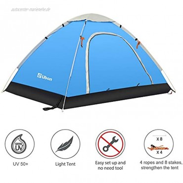 Ubon 2 bis 3 Person Pop Up Zelt Instant Lightweight Camping Glamping Sleepover Backpacking Zelte Quick Zwei Schritt automatische Setup Sonne und Winddicht Portable Outdoor Cabin Shelter