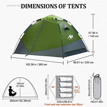 Zelt 3-4 Personen Wasserdicht Sekundenzelt Campingzelt Kuppelzelt Wurfzelt mit Quick-Up-System 2 Türen Doppelwandig Schnellaufbauzelt Festival Pop Up Zelt für Camping Reisen Strand Wandern