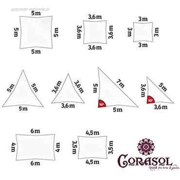 Corasol 160087 Premium Sonnensegel 5 x 5 x 7 m 90° Grad Dreieck Wind- & wasserdurchlässig Silber-grau
