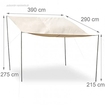 Relaxdays Sonnensegel rechteckig steckbare Stangen Seile Erdspieße wasserfest UV-beständig Polyester 3x4m beige