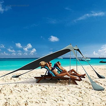 Strandmuscheln Strand Sonnenschutz Strandzelt Sonnendach Sonnensegel für Strand Camping Outdoor mit Sandsäcken und Stangen Grau 210cm & 2 Stangen