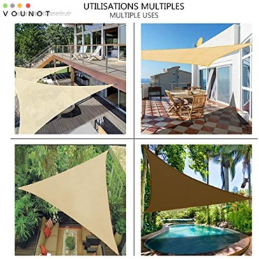 VOUNOT Sonnensegel Dreieckig mit Befestigung Set Sonnenschutz Atmungsaktiv und UV Schutz für Balkon Garten Terrasse 5x5x5m Elfenbein