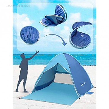 Glymnis Strandmuschel Pop Up Strandzelt mit Reißverschluss und Türvorhang UV-Schutz 50+ Windschutz Strand Zelt für 2-3 Personen Camping Strand Outdoor