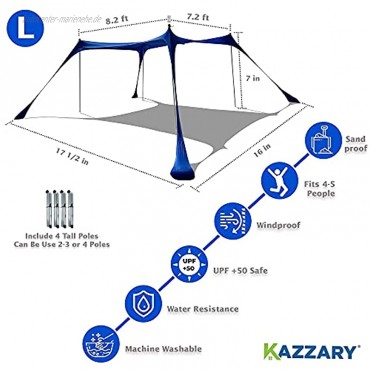KAZZARY Strandzelt-Überdachung – Sonnenschutz Pop-Up-Outdoor Hinterhof UPF50 UV-Schutz leicht 4 hohe Aluminiumstangen tragbar & flexibel Familienunterschlupf-Plane Hellblau 2,2 x 2,5 m 4 Stangen