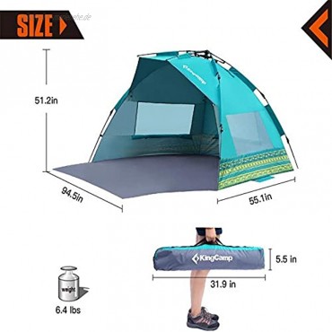 KingCamp Instant Beach Tent Extra Large Sun Shelter with Extention Floor Privacy Door Semi-Closed Structure UPF 50+ UV Protection Easy Setup Portable Shade for Family
