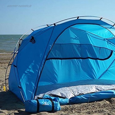 outdoorer große Strandmuschel zum Verschließen Santorin Family mit Alugestänge UV 80 Sonnenschutz-Zelt mit Moskitonetz und Belüftung XXL Strandzelt leicht kleines Packmaß für Reisen