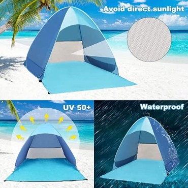 Pallus Pop-Up-Strandzelt 55+ UV-Schutz Familien-Sonnenzelt tragbares Baby-Strandzelt wasserdichte Strandmuschel für 2–3 Personen Outdoor-Camping Angeln blau