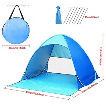 Pop Up Strandmuschel Tragbares Strandzelt UV Schutz Zelt für 2-3 Personen Belüftetes Strandzelt mit Netzbereich Superleichtes Strandzelt inkl. Tragetasche und Heringen