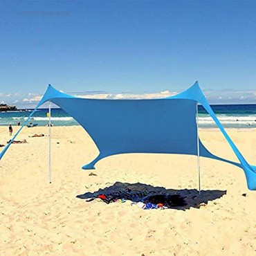 Strandzelt Lycra Schatten Zelt Strandmuschel Sonnensegel Sun Shelter UV-Schutz UPF 50+ mit Sandsäcken und Stangen für Strand Picknick Angeln Camping Blau 210cm & 2 Stangen