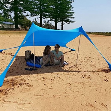 Strandzelt Lycra Schatten Zelt Strandmuschel Sonnensegel Sun Shelter UV-Schutz UPF 50+ mit Sandsäcken und Stangen für Strand Picknick Angeln Camping Blau 210cm & 2 Stangen