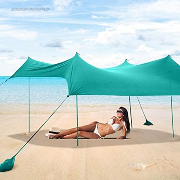 Tangkula Family Strand-Sonnenschutz LSF 50+ Sonnenschutzzelt mit Aluminiumstangen 4 Sandsack-Anker und 4 Heringe leicht aber robust mit Tragetasche grün 10 x 9