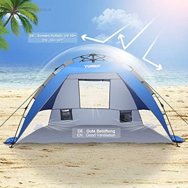 Yorbay Automatik-Strandzelt mit UV-Schutz 50+,Strandmuschel mit Heringen Sandtasche und Tragetasche für 2-3 Personen schnell aufbauend für Familie Strand Garten Camping Anglen Outdoors