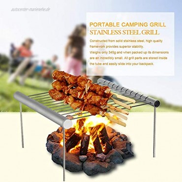 Lixada Tragbarer Camping-Grill im Freien Klappbarer kompakter Edelstahl-Holzkohlegrill Abnehmbarer Grillofen