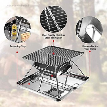 Tragbarer Campinggrill klappbarer Edelstahl-Campinggrill Camping-Feuerstelle tragbar mit Tragetasche Outdoor-Grill