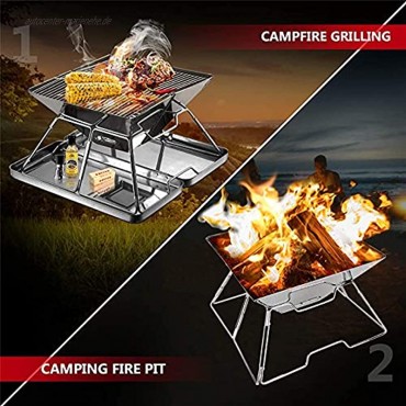 Tragbarer Campinggrill klappbarer Edelstahl-Campinggrill Camping-Feuerstelle tragbar mit Tragetasche Outdoor-Grill