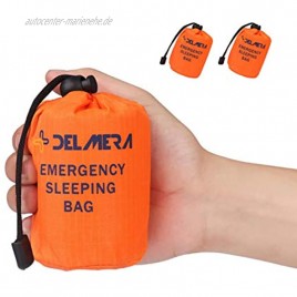 Delmera Notfall-Schlafsack Leichte Überlebens-Schlafsäcke Wasserdichte Thermo-Notfalldecke Bivy Sack Survival Ausrüstung für Outdoor-Abenteuer Camping Wandern Orange Grün
