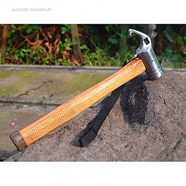 4.3 * 1,3 * 11,8 Zoll Outdoor Camping Safety Hammer Multifunktionsstahlhammer mit Holzgriff Bergsteigen Trekking Werkzeug Zelt Klaue Hammer