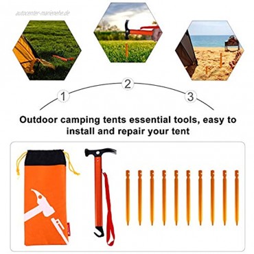 ABOOFAN 1 Set 12 Stück Outdoor Camping Zelt-Werkzeug Dreieckiger Nagelkopf Hammer Orange