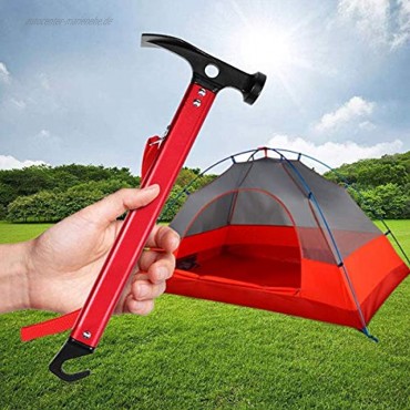 Aestm Outdoor Multifunktionelles Werkzeug Hammer Haken Schaufel Pflock-Auszieher für Camping Camping Hammer Zelt Hammer Multi-Funktions-Hammer für Heringe rot