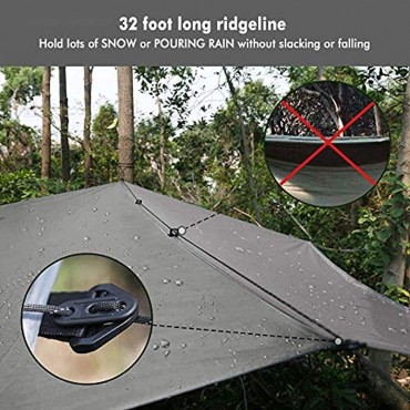 Hammock Rain Fly Tent Tarp Provides Effective Protection Against Rain Snow. 32ft Long Ridgeline. Big 9.8x9.5ft Durable Waterproof 210D Oxford. 6 Reflective Guy Lines 2 Stuff Sacks. Easy Assembly