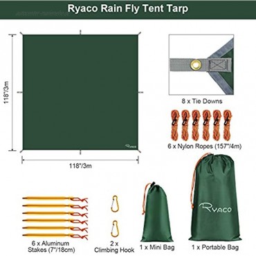 Ryaco Camping Zeltplane 3m x 3m Tarp für Hängematte wasserdicht Leicht Kompakt Zeltunterlage Picknickdecke Hammock für Camping Outdoor Plane für Ourdoor Camping MEHRWEG