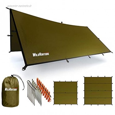 WildVenture Rain Fly Tent Tarp Waterproof Lightweight Survival Gear Versatile Shelter for Camping Hiking Backpacking Hammock and Outdoor Living 13X13 Green