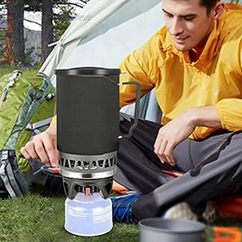 InLoveArts Camping Geschirr Set mit Herdbrenner und Topf hohe Effizienz hohe Hitze Wind- und regensicher 1400 ml tragbare Camping-Kochgeschirrschale Gasherd Propan Outdoor-Reisekochofenausrüstung