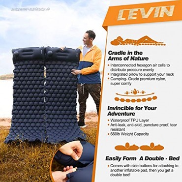 LEVIN Isomatte Camping Selbstaufblasbare Handpresse Aufblasbare leichte Rucksackmatte für Wanderungen Reisen langlebige wasserdichte Luftmatratze kompakte Wandermatte.