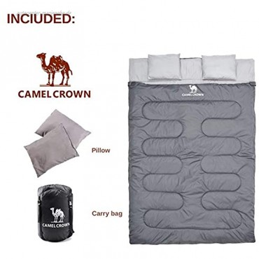 CAMEL CROWN Doppelschlafsack – 4 Jahreszeiten Warmes kaltes Wetter tragbar Rucksackreisen Wandern Camping Tasche mit Kissen für Camping & Abenteuer