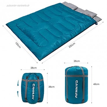 CANWAY Doppelschlafsack Deckenschlafsack 220 x 150cm für 2 Erwachsenen Sommerschlafsack mit 2 Gratis Kissen eine Tragetasche für Outdoor Camping Wandern