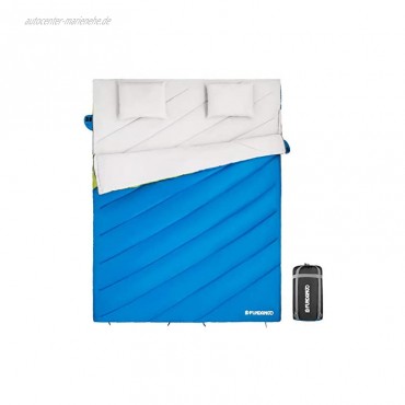 FUNDANGO Doppelschlafsack für 2 Personen für Erwachsene kompakt wasserdicht warm für Camping Rucksackreisen Wandern Übergröße XL mit Tragetasche und 2 Kissen