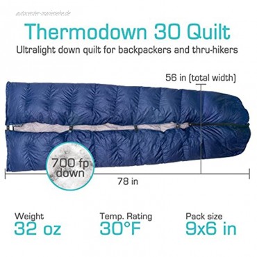 Thermodown 30 Grad Daunen-Schlafdecke ultraleicht für 3 Jahreszeiten perfekt für Camping Rucksackreisen und Hängematten