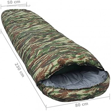 vidaXL Schlafsack mit 2-Wege-Reißverschluss Mumienschlafsack Campingschlafsack Deckenschlafsack Camping Reise Wander Camouflage 5℃ 1400g