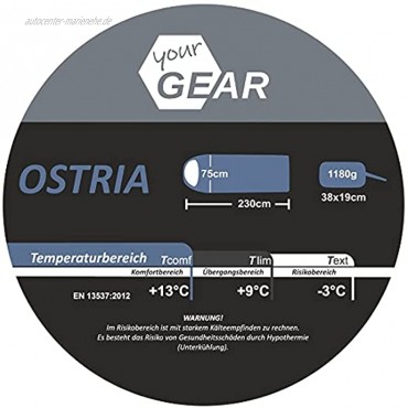 your GEAR Schlafsack Ostria -3°C Deckenschlafsack 230x75 cm Sommerschlafsack Blau Grau leicht warm kleines Packmaß