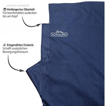 Outdoro Hüttenschlafsack Ultra-Leichter Reise-Schlafsack nur 350 g aus Reiner Baumwolle mit Kissen-Fach dünn & klein