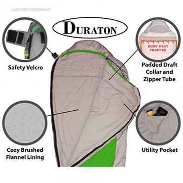 Duraton Mumienschlafsack 20 Grad Wetter leicht mit Kompressionssack für Camping oder Rucksackreisen warm für Erwachsene und Kinder