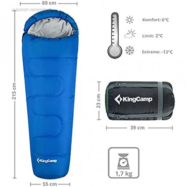KingCamp Mumien Schlafsack Trek 300 Camping Winter Outdoor 2,15m Lang Leicht -13