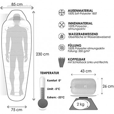 Mumienschlafsack Explorer Comfort XL Schlafsack Extrem -23 Grad Koppelbar