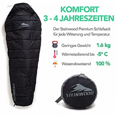 Steinwood Premium Schlafsack koppelbar extra breit 3-4 Season 210cm Outdoor-Schlafsack Mumien-Schlafsack Hütten-Schlafsack